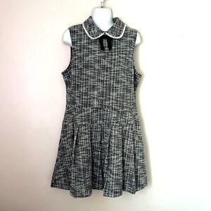Black white tweed look‎ pearl trim peter pan collar pleated skirt dress size XL